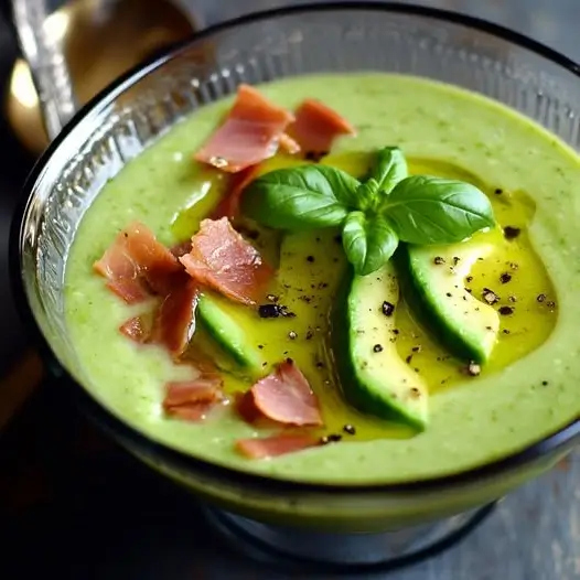 Gazpacho de Aguacate y Pepino con Crujiente de Jamón: Un Giro Fresco al Clásico Veraniego 3 Gazpacho de Aguacate y Pepino con Crujiente de Jamón