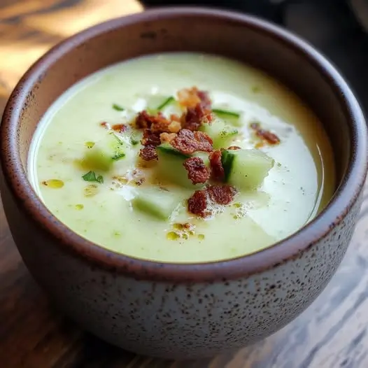 Gazpacho Blanco de Melón, Pepino y Ajo con Crujiente de Chorizo: Una Sinfonía de Frescura y Contraste 3 Gazpacho Blanco de Melón, Pepino y Ajo con Crujiente de Chorizo