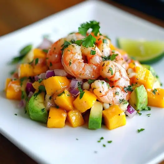 Tartar de Gambas, Aguacate y Mango sobre Salsa de Yogur: Un Deleite Irresistible