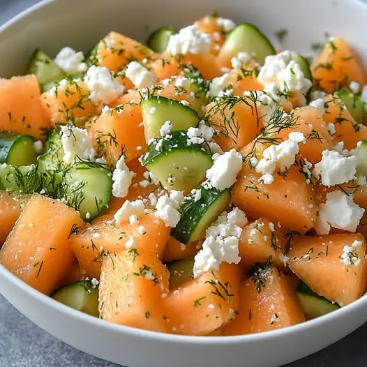 Ensalada de Melón, Pepino y Feta con Lima y Eneldo: Frescura Veraniega en tu Mesa