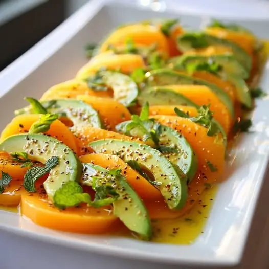 Carpaccio de Melón y Aguacate con Vinagreta de Lima 