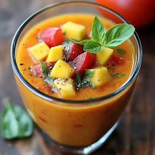Gazpacho Tropical de Mango, Tomate y Albahaca : ¡Frescura Exótica y Fácil!