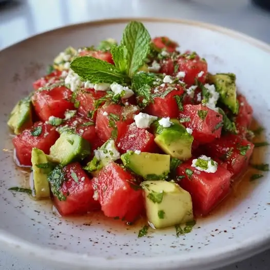 Tartar de Sandía, Aguacate y Feta con Lima y Menta
