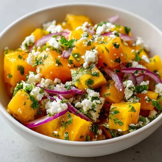 Ensalada de Melón, Mango y Queso Fresco con Vinagreta de Hierbabuena