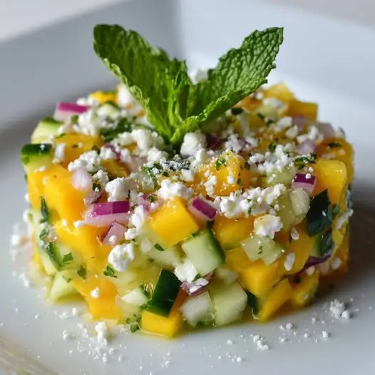 Tartar de Mango, Pepino y Feta con Vinagreta de Limón: Una Explosión de Sabor Tropical
