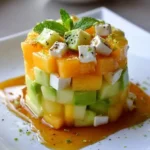 Timbal de Melón, Aguacate y Queso Fresco con Reducción de Miel: Elegancia Refrescante para tu Mesa 5 Timbal de Melón, Aguacate y Queso Fresco con Reducción de Miel
