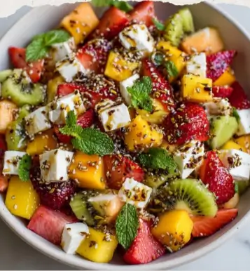Ensalada Arcoíris de Frutas y Queso Fresco con Semillas Tostadas