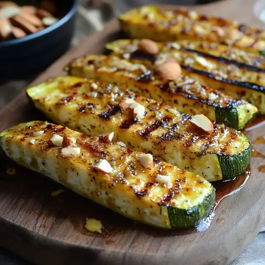 Calabacín Asado con Miel y Orégano, Queso Halloumi a la Plancha y Almendras Tostadas: ¡Un Viaje de Sabores Mediterráneos!