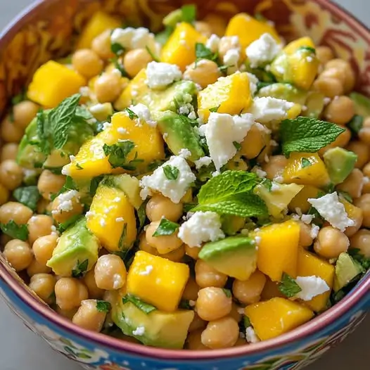 Ensalada de Garbanzos con Mango, Aguacate, Hierbabuena y Feta: Frescura y Sabor para el Verano 2025