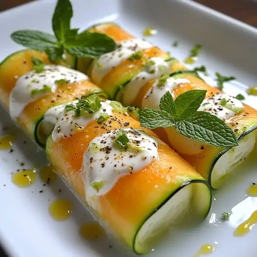 Canelones Fríos de Calabacín con Melón y Crema de Queso: Un Soplo de Frescura Innovadora 4 Canelones Fríos de Calabacín con Melón y Crema de Queso
