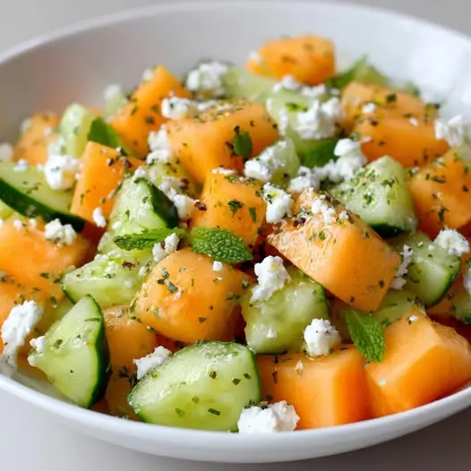 Ensalada de Melón, Pepino y Queso de Cabra: Frescura y Equilibrio en Cada Bocado