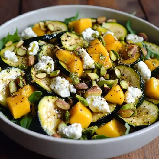 Ensalada de Calabacín Asado, Mango, Queso de Cabra y Pistachos: ¡Explosión de Sabores en 20 Minutos!