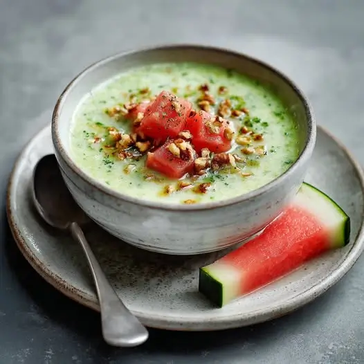Crema Fría de Calabacín y Sandía con Vinagreta de Frutos Secos: ¡Un Toque Sorprendente para tus Días Cálidos!