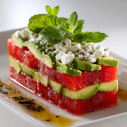 Terrina Tricolor de Sandía, Aguacate y Queso Fresco con Menta Fresca : Colores del Sur