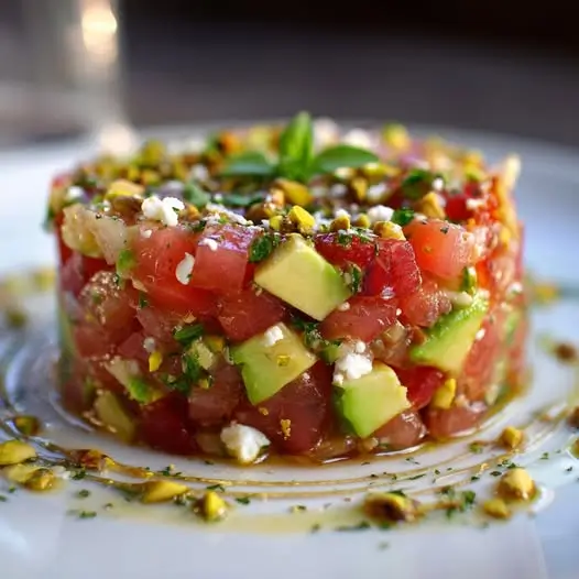 Tartar de Tomate, Aguacate, Queso Feta y Pistachos: Explosión de Sabor Mediterráneo