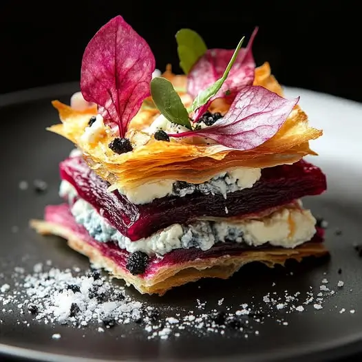 Milhojas de Remolacha y Queso Azul – ¡Capas de Color, Sabor y Estilo Gourmet en tu Plato!