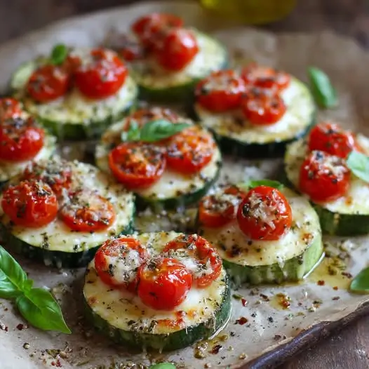 Mini Pizzas de Calabacín al Horno con Tomate Cherry y Mozzarella: ¡El Aperitivo Saludable y Divertido!