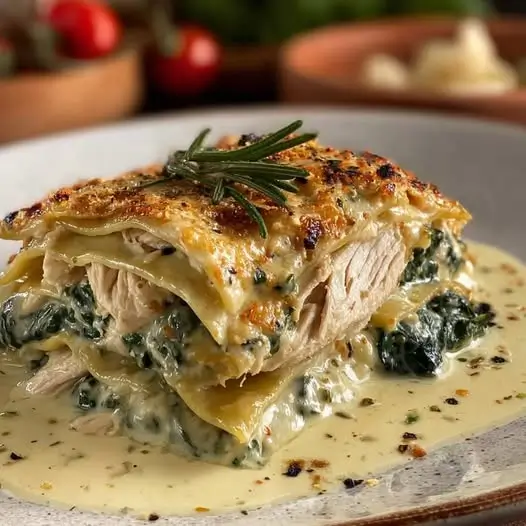 Lasaña Cremosa con Pollo y Espinacas: El Abrazo que Necesitas en un Plato