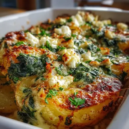 Papas Gratinadas con Espinacas y Queso Feta: Un Festín de Sabor Casero