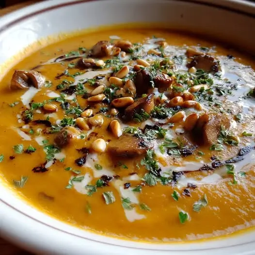 Crema de Champiñones con Calabaza y Piñones: La Calidez del Otoño en un Plato