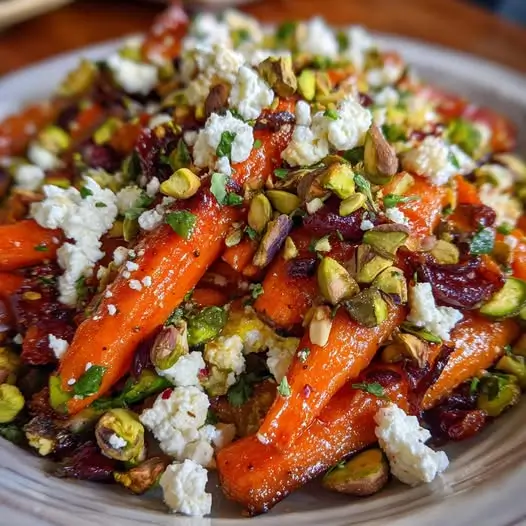 Ensalada de Zanahoria Asada, Pistachos y Queso Feta: Color y Sabor Mediterráneo
