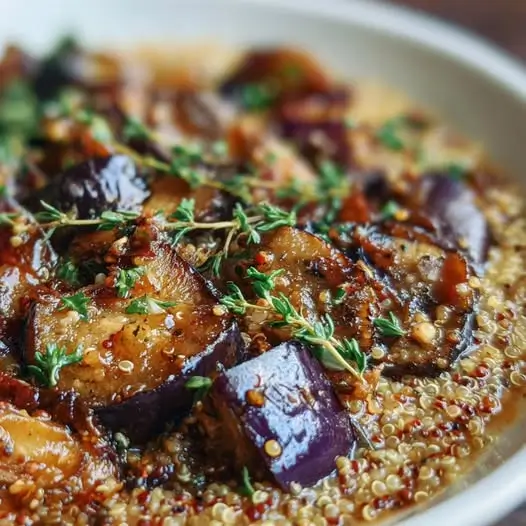 Guiso de Berenjena y Quinoa con Miel y Tomillo: Un Plato Vegetariano Reconfortante