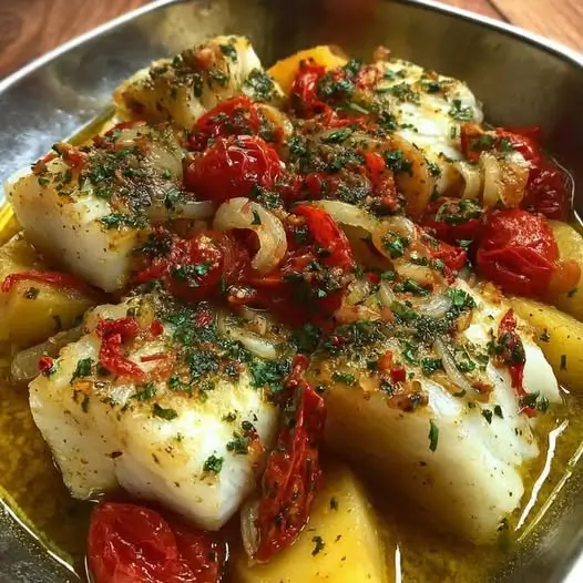 Baccalà con Patate, Pomodorini e Cipolle: Un Viaggio nel Gusto Mediterraneo