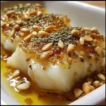 BACALAO ENCEBOLLADO, GRATINADO CON MAYONESA DE AJO