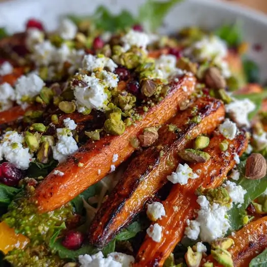 Ensalada de Zanahoria Asada, Pistachos y Queso Feta: Un Viaje Mediterráneo de Sabor