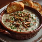 Sopa de Champiñones y Yogur con Almendras Tostadas