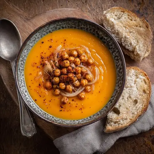 Crema de Zanahoria y Jengibre con Topping de Garbanzos Especiados