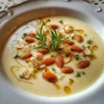 Crema de Apio y Pera con Almendras Fileteadas y Romero