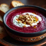 Sopa de Remolacha Asada y Yogur Griego con Piñones Tostados