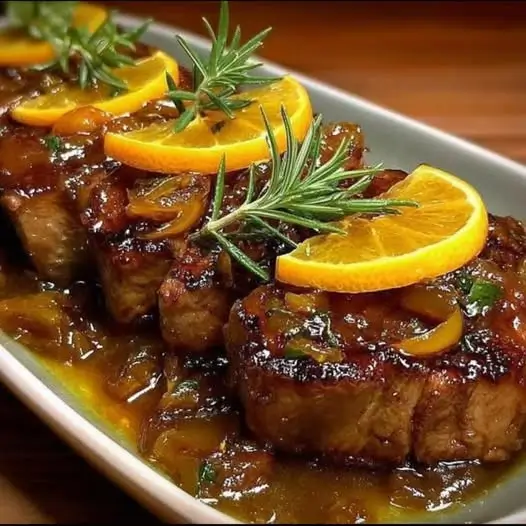 Lomo de Res Glaseado: Jugo de Naranja, Miel y Mostaza Dijon