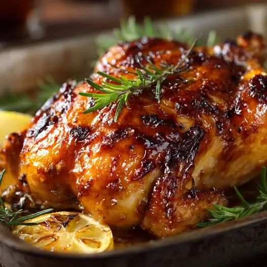 Pollo al Horno con Miel, Romero y Limón : Jugoso, Aromático y con Glaseado Dorado