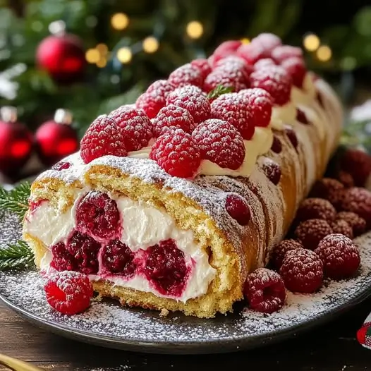 Tronco de Mascarpone y Frambuesa : ¡El Postre Navideño que Enloquece a Toda la Familia!