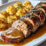 Solomillo a la Mostaza y Miel con Puré de Manzana y Papas Duquesas