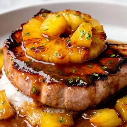 Chuleta de Cerdo a la Hawaiana : Piña Caramelizada y Glaseado Agridulce