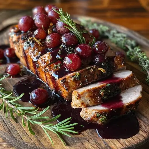 Lomo de Cerdo Clásico con Salsa de Uvas, Miel y Vino Tinto : Jugoso y Elegante
