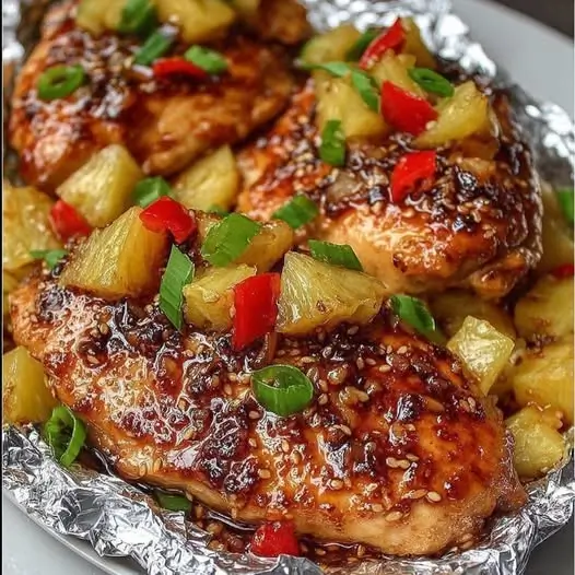 Paquetes al Horno de Pollo Teriyaki, Piña y Vegetales : Cocina Saludable al Vapor
