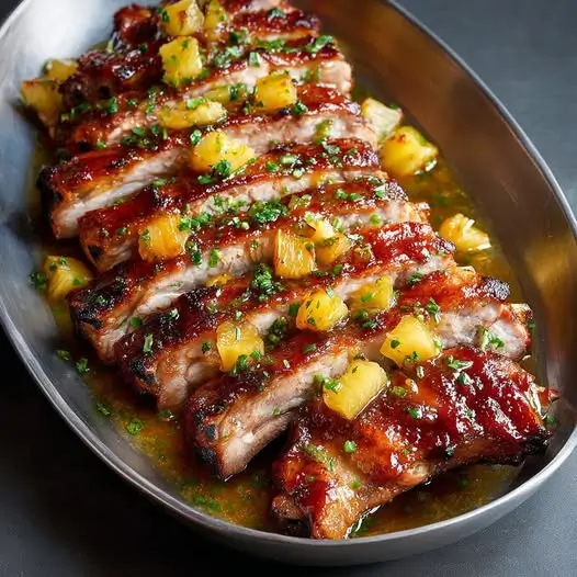 Cerdo Asado, Piña Caramelizada y Soja : Costillar Agridulce