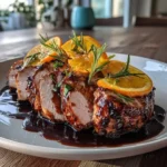 Lomo de Cerdo a la Naranja y Romero con Reducción de Oporto