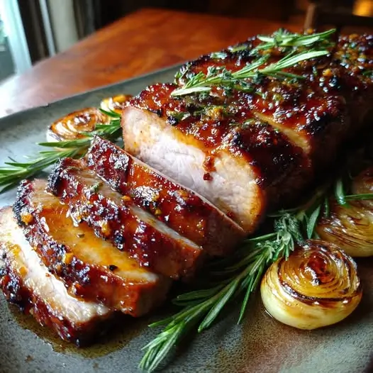 Lomo de Cerdo en Salsa de Mostaza y Miel Dijon : Glaseado Agridulce y Aromático
