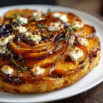 Tarta Invertida de Boniato, Cebolla Caramelizada y Queso de Cabra : Dulce, Salada y Crujiente